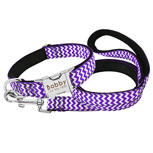 Personalisiertes Nylon-Hundehalsband,Personalisierbar,Bedruckt,Mit Namensschild,Halsband,Leine,Graviert,Hundemarke,Verstellbar,Für Mittelgroße Hunde,Violett,L von VEKETE