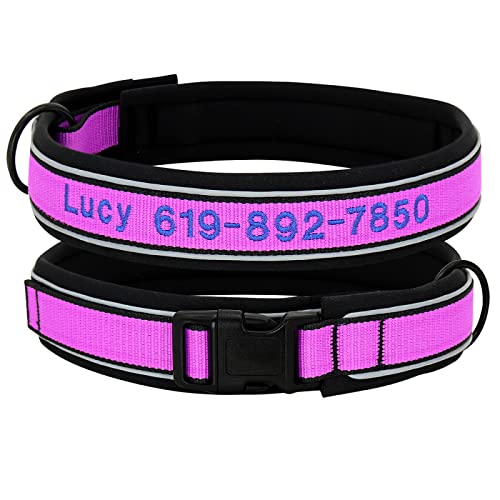 Personalisiertes Nylon-Hundehalsband Hundehalsband Custom Pet Puppy ID Tag Zubehör Halsbänder Hundebedarf Perro,Violett,XL von VEKETE