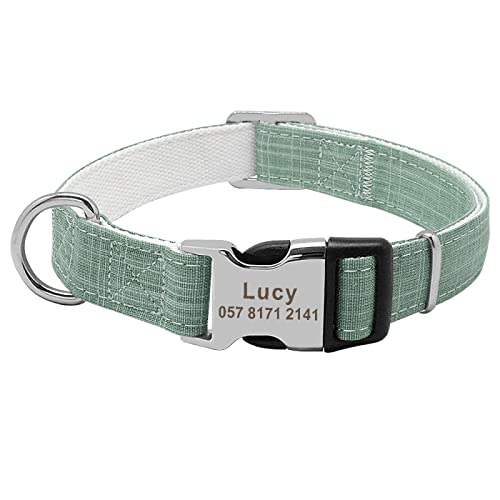 Personalisiertes Nylon-Hundehalsband Mit Eingraviertem Namen,Hundehalsbänder,Benutzerdefiniertes Hundehalsband Für Kleine,Mittelgroße Und Große Hunde,Grün,L von VEKETE