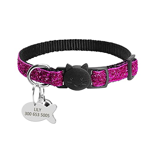 Release Cat Puppy Tag Collar Set Personalisiertes Nylon-Kätzchenhalsband Mit Gravur Für Kleine Haustiere,Kätzchen,1 cm Breite,Rose,18 Bis 27cm von VEKETE