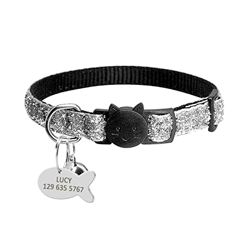 Release Cat Puppy Tag Collar Set Personalisiertes Nylon-Kätzchenhalsband Mit Gravur Für Kleine Haustiere,Kätzchen,1 cm Breite,Silber,18 Bis 27cm von VEKETE