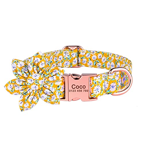 Verstellbares Nylon-Hundehalsband Mit Gravur, Unisex, Klein, Groß, Blumendruck, Benutzerdefiniertes Hundehalsband, Personalisierter Name, Katzenhalsband, ID-Tag,gelbe Blume,L Verstellbares Nylon-Hundehalsband Mit Gravur, Unisex, Klein, Groß, Blumendruck, Benutzerdefiniertes Hundehalsband, Personalisierter Name, Katzenhalsband, ID-Tag,gelbe Blume,L von VEKETE