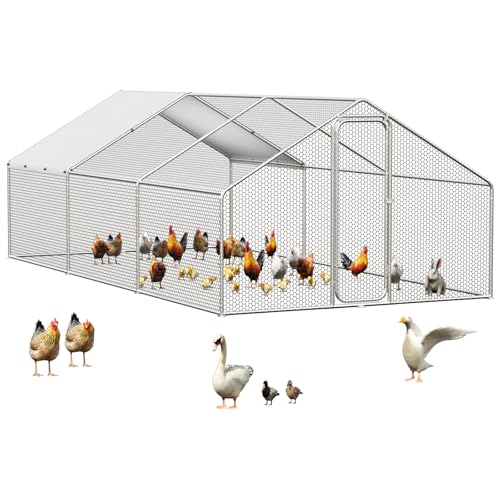 Hühnerstall Freilaufgehege - Verzinkter Stahl-Kleintierstall 3x6x2m, 18 m² Lauffläche, begehbar mit Tür & Riegel, Hühnerkäfig mit Dachplane für Hühner, Enten & Kaninchen von VELPAX