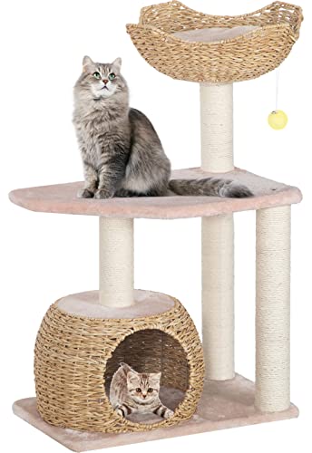 VENAKURAH Modern Cat Tree Tower for Indoor Cats, Multi-Level Cat House with Natural Sisal Scratching Post, Hand-Made Cat Condo & Cozy Top Perch, Hanging Toy Ball von VENAKURAH