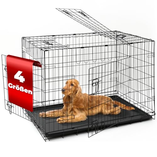 Hundetransportkäfig S-XL - Hundetransportbox, Tiertransportbox, Hundebox, Hundekäfig, Auto Transportkäfig, Tier Reisebox Drahtkäfig für Hunde Welpe faltbar Schwarz von VENDOMNIA