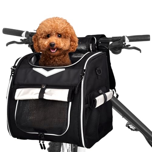 VENFOREST Faltbarer Fahrradkorb für Hunde, Rucksack, groß, wasserdicht, für kleine Hunde, Katzen, Kätzchen, Welpen, Autositz, mit Sicherheitsgurt (schwarz) von VENFOREST