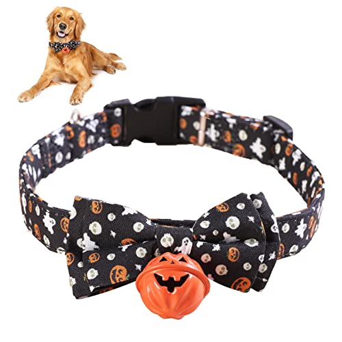 Halloween Pet Collar - Adjustable Halloween Dog Collar Small With Bow Tie Bell - Dog Collar Cute Ghost Pumpkin Dog Bow Tie Collar Gift Metal Buckle for Small Medium Dogs Ventdouce von VENTDOUCE