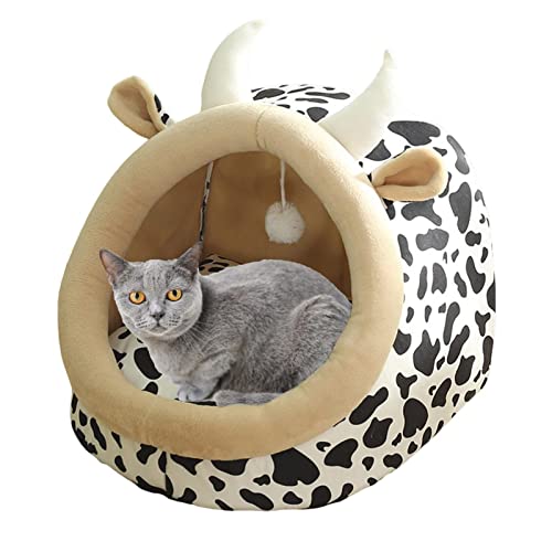 Haustierbett Haus, Haustier-Katzenhöhle mit flauschigem Ball zum Aufhängen, Halboffenes Welpenbett für kleine bis mittelgroße Haustiere wie Katzen, Chihuahuas und Möpse und andere kleine Ventdouce von VENTDOUCE