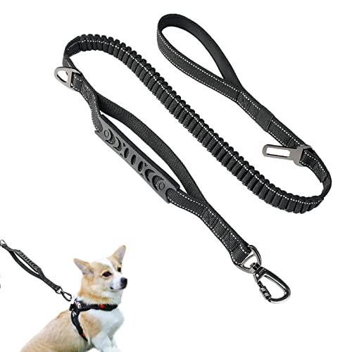 VENTDOUCE 2-in-1-Gurtband für Haustiere, für Hundefahrzeuge, einziehbares Nylongewebe, Fesseln, Auto-Leine mit Doppelgriff-Traktionsseil von VENTDOUCE