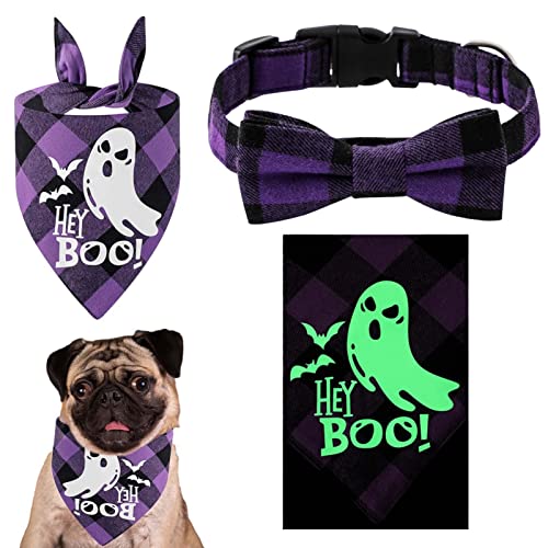 VENTDOUCE Halloween Haustier Halstücher | Leuchtende Dreieck-Lätzchen Halsband Haustierdekoration | I Dunkeln leuchtende Hunde/Katze Bandanas Halsband Verkleidungsset Halloween Thema Haustier Kostü e von VENTDOUCE