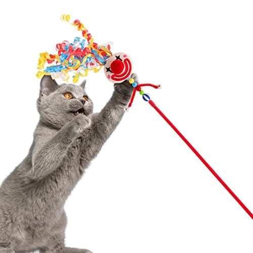 VENTDOUCE Katzenspielzeug für Hauskatzen,Kitten Interactive Teaser Toys mit Langen Bändern | Bunte Kätzchenbänder Teaser Zauberstab zum Spielen und Trainieren, Tiergloc Spielzeug für Katzen von VENTDOUCE
