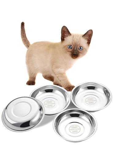 VENTION Kleine Flache Katzenfutternäpfe, Außendurchmesser 12,5 cm, Katzennapf aus Edelstahl für Hauskatzen, 4 Stück Ersatz-Katzennäpfe 220 ml für Erhöhte Futterstation für Katzen, Lebensmittelschalen von VENTION
