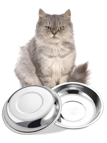 VENTION Flache Katzenfutternäpfe, Außendurchmesser 18,6 cm, Katzennapf aus Edelstahl für Hauskatzen, 2 Stück Ersatz-Katzennäpfe 600 ml für Erhöhte Futterstation für Katzen von VENTION