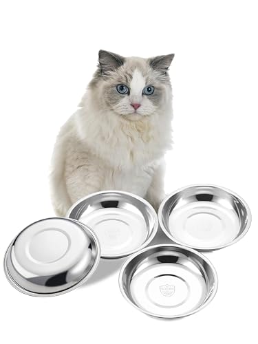 VENTION Flache Katzenfutternäpfe, Außendurchmesser 26,9 cm, Katzennapf aus Edelstahl für Hauskatzen, 4 Stück Ersatz-Katzennäpfe 1.8 l für Erhöhte Futterstation für Katzen von VENTION