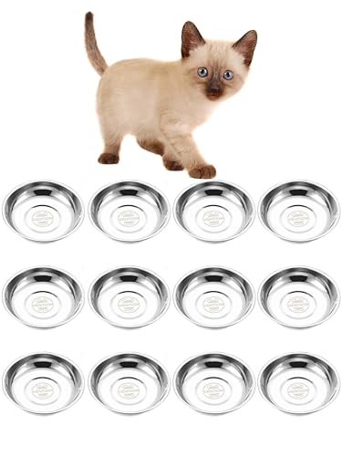 VENTION Kleine Flache Katzenfutternäpfe, Außendurchmesser 12,5 cm, Katzennapf aus Edelstahl für Hauskatzen, 12 Stück Ersatz-Katzennäpfe 220 ml für Erhöhte Futterstation für Katzen von VENTION