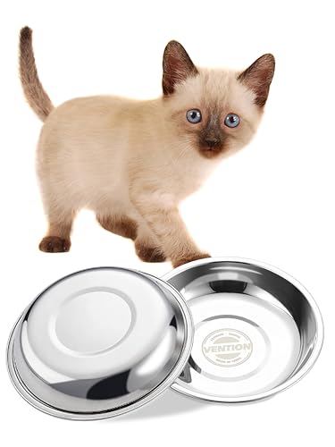 VENTION Kleine Flache Katzenfutternäpfe, Außendurchmesser 12,5 cm, Katzennapf aus Edelstahl für Hauskatzen, 2 Stück Ersatz-Katzennäpfe 220 ml für Erhöhte Futterstation für Katzen, Lebensmittelschalen von VENTION
