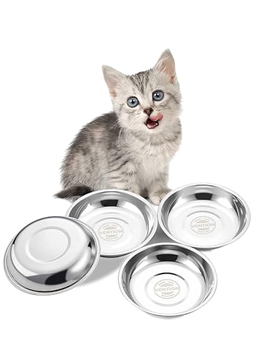 VENTION Kleine Flache Futternäpfe für Katzen, Außendurchmesser Katzennapf mit Schnurrhaar, 14,5 cm, Edelstahl, Katzennapf für Indoor-Katzen, Set mit 4 Ersatz-Katzennäpfen für erhöhte Station (320 ml) von VENTION