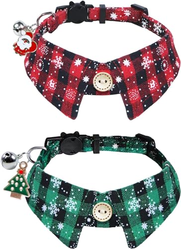 2 Pack Weihnachten Katzenhalsbänder mit Glocke, Breakaway Weihnachten Schneeflocke Katze Kätzchen Halsband mit Shirt Glocke Santa Weihnachtsbaum von VEPOWER
