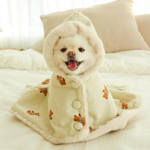 Größe klein bis groß, Hundewintermantel mit Mütze, Kätzchen dicken Mantel Decke, Haustiere Nachthemd für kleine bis mittelgroße Hunde braun mittel von VEPOWER