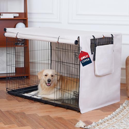 VERABE 600D Hundekäfigabdeckung, wasserdichte Haustierzwinger-Abdeckung mit Aufbewahrungstasche, passend für 48-Zoll-Drahtkäfig-Hundekäfig, 121,9 cm, Beige VERABE 600D Hundekäfigabdeckung, wasserdichte Haustierzwinger-Abdeckung mit Aufbewahrungstasche, passend für 48-Zoll-Drahtkäfig-Hundekäfig, 121,9 cm, Beige von VERABE