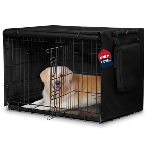 VERABE 600D Hundekäfigabdeckung, wasserdichte Haustierzwinger-Abdeckung mit Aufbewahrungstasche, passend für 48-Zoll-Drahtkäfig-Hundekäfig, 121,9 cm, Schwarz VERABE 600D Hundekäfigabdeckung, wasserdichte Haustierzwinger-Abdeckung mit Aufbewahrungstasche, passend für 48-Zoll-Drahtkäfig-Hundekäfig, 121,9 cm, Schwarz von VERABE