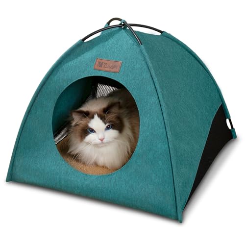VERABE Ganzjahres-Katzenzelt für Indoor/Outdoor, Montagefreies wasserdichtes Katzenhausbett mit abnehmbarem Kissen, gemütliche Höhle für Katzen & kleine Hunde (Medium, Grün) von VERABE