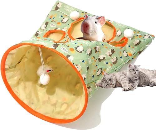 Cat Tunnel Bag, Crinkle Paper Collapsible Cat Drill Sleeping Bag with Mouse Toy, 2024 New Pet Cat Play Tunnel Toy, Cat Tunnel Bag Toy, Cat Self Interactive Toys with Plush Ball (Green) von VERBANA