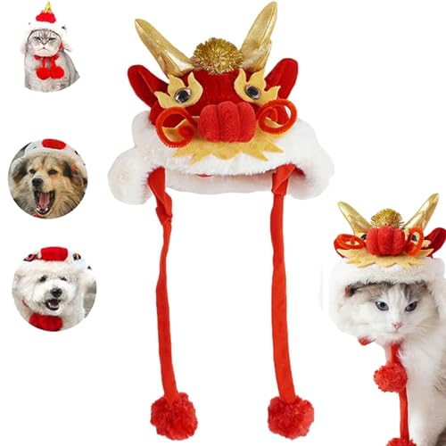 VERBANA Year of Dragon Dog Cat Hat, Adjustable Dog Dragon Hat for New Year, Chinese Style Pet Dragon Headgear, Pets Hat for Cats Small Dogs for Lunar New Near Parties, Spring Festivals (Large,Red) von VERBANA