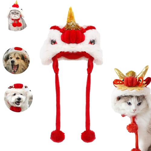 VERBANA Year of Dragon Dog Cat Hat, Adjustable Dog Dragon Hat for New Year, Chinese Style Pet Dragon Headgear, Pets Hat for Cats Small Dogs for Lunar New Near Parties, Spring Festivals (Large,White) von VERBANA