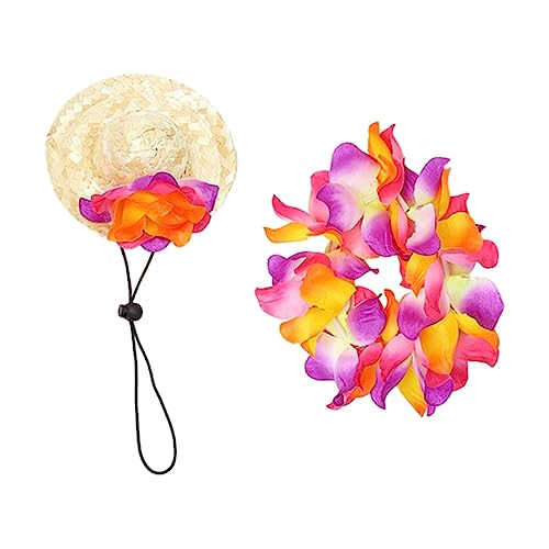 VERDANVERSE 1 Satz Hawaiian ische Strohhüte Kostüm Welpe Haustier-Geburtstagsfeierhut Strohhut für Hunde hundefressnäpfe Sommer Haustier Strohhut lässiges Haustierzubehör Stoff von VERDANVERSE
