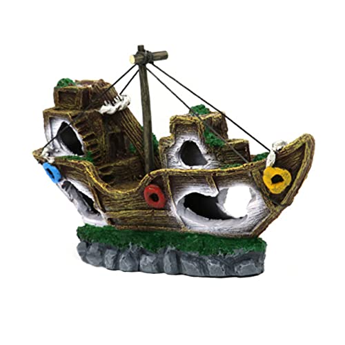 VERDANVERSE 1 Stück Aquarium Versunkene Landschaft Versunkenes Piratenschiff Aquarium Dekoration Aquarienboot Landschaftsbau Nautisch Schiffswrack Bausatz Aquarium Piratenschiff Led Harz von VERDANVERSE