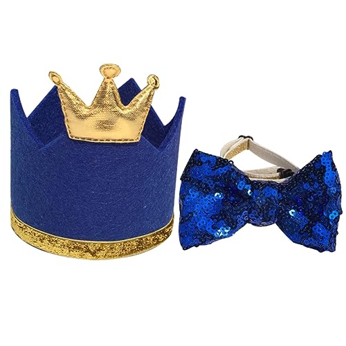 VERDANVERSE 2 Stück Haustier-Geburtstagsmütze Party-Kronenhut Geburtstag und Haustiere Katzengeburtstagsmütze Hundebowtie Kronenhut Geburtstag Geburtstagsparty-Hut Stoff Blue von VERDANVERSE