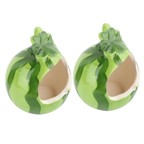 VERDANVERSE 2stücke Keramik Hamsterhaus in Wassermelonenform Für Kleintiere Sommer-nisthabitat Kühles Nest Für Spielpausen Robustes Käfigzubehör Grün von VERDANVERSE