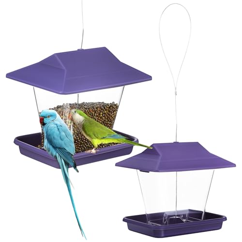 VERDANVERSE 2 Stück Vogel Futterstation für Draußen Hängender Wildvogel Futterspender mit Transparenter Futterplattform Wetterfester Einfache Befestigung für Gartenvögel von VERDANVERSE