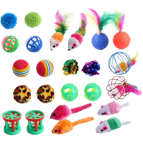VERDANVERSE 24stücke Katzen Spielzeug Mit Glocken Und Federn Interaktive Teaserbälle Für Katzen Bewegung Und Spielspaß Zufällige Farben von VERDANVERSE