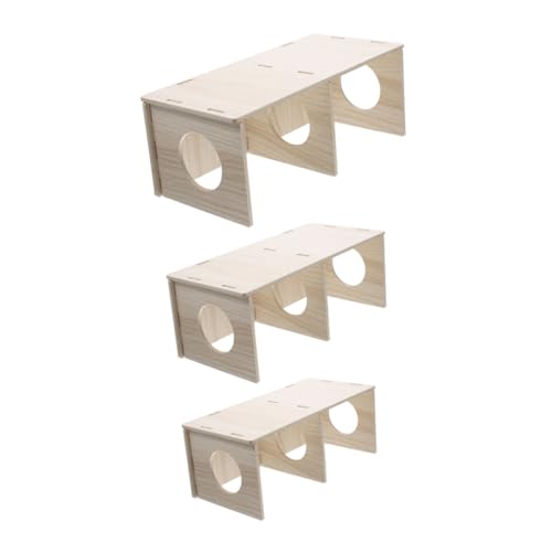 VERDANVERSE 3 Stück Teiliges Mehrkammer Holzhaus für Kleine Haustiere Vielseitiges Versteck für Hamster Igel und Mäuse Natürliches Holzhaus mit Innovativem Design zur Steigerung von Aktivität von VERDANVERSE