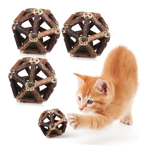 VERDANVERSE 4 Stück Beißstab mit Katzenminze Katzenminze-Ball Katzenbälle Backenzahn spielzeuge katzenspielzeug Katzenminze für Katzen Katzenminzekugeln für Katzen Polygonum Holz von VERDANVERSE