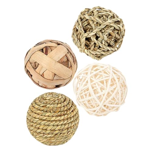 VERDANVERSE 4 Stück Kaninchenspielzeug, Essbarer Gewebter Grasball, Weidenball, Gras-heu-leckereien, Kauspielzeug Für Chinchilla-häschen, Meerschweinchen, Rennmäuse von VERDANVERSE