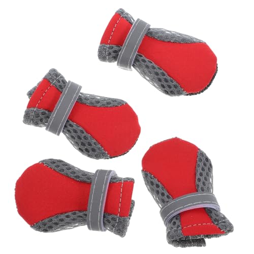 VERDANVERSE 4 Stück Kleine rutschfeste Hundeschuhe Atmungsaktive Pfotenschutz Schuhe für Hunde und Katzen für Outdoor Aktivitäten Rote Sohle S von VERDANVERSE