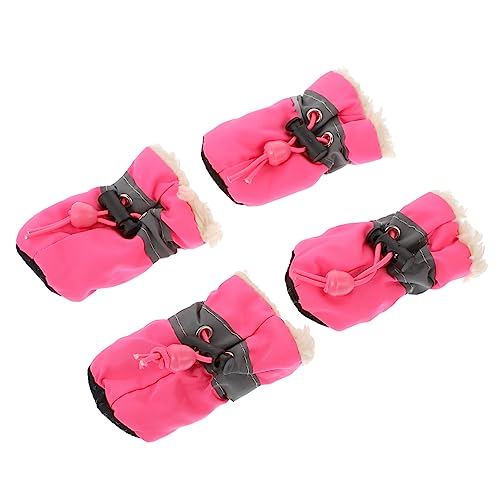 VERDANVERSE 4 Stück Schuhüberzüge Für Haustiere Hundeschuhe Warme Schuhe Hundestiefel Für Kaltes Wetter Katzenschuhe Für Den Winter rutschfeste Hundesohlen Warme wasserdichte Schuhe Stoff Rosa von VERDANVERSE