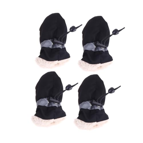 VERDANVERSE 4 Stück Teiliges rutschfeste Hundeschuhe mit Dickem Plüschfutter wasserdichte Pfotenschutzstiefel für Kleine Hunde Verstellbare Outdoor Petschuhe Schwarz von VERDANVERSE