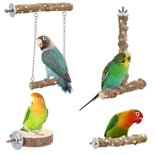 VERDANVERSE 4 Stück Vogelbarsch Papageienstangen für große Vögel Vogelstangen für Käfig Vogel Spielplatz vogelspielzeug Papageienzweig Papageienbarsch Vogelständerstange Vogel Steht Holz Beige von VERDANVERSE