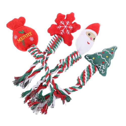 VERDANVERSE 4 Stück für Haustiere Kauspielzeug für Weihnachtswelpen Plüsch Hund Interactive Dog Toys knete Weihnachtswelpenspielzeug molares Baumwollseil von VERDANVERSE