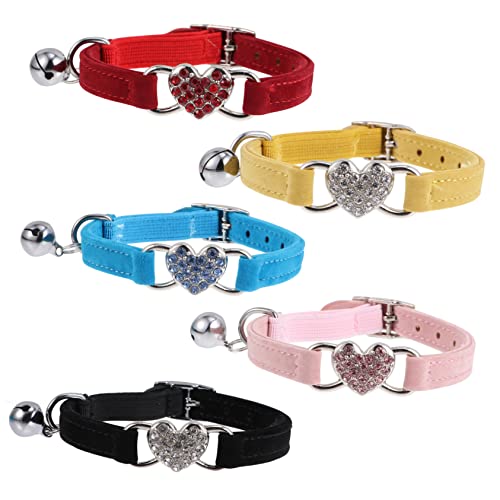 VERDANVERSE 5 Stück Teiliges Katzenhalsband mit Verstellbarem Sicherheitsverschluss Herz Rhinestone und Glöckchen Farbenfrohe Kätzchenhalsbänder für Stilvolle und Komfortable von VERDANVERSE
