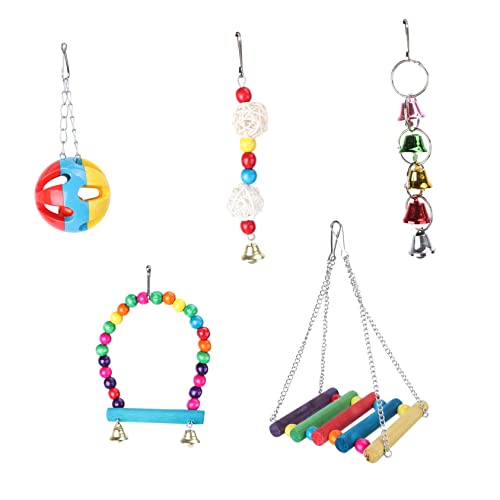 VERDANVERSE 5-Teiliges Set Papageienschaukel Schaukelspielzeug Papagei für bunt Papageienzubehör schaukeln fliegenwedeler Papagei Kauspielzeug Vogel Hängebrücke hölzern Colorful von VERDANVERSE