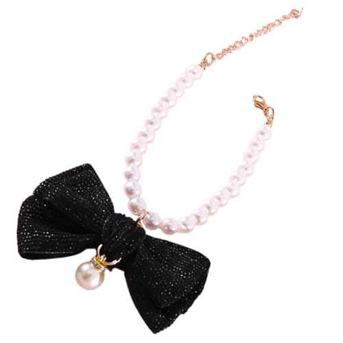 VERDANVERSE Bogenkragen Perlenkette Stichworte Zubehör Name Perle Katze Halskette Bögen Netter Haustierkragen exquisites Welpenhalsband weibliches Katzenhalsband Halskette für Hund Polyester von VERDANVERSE