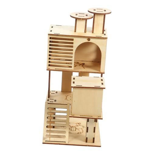 VERDANVERSE Hamster Holzspielhaus mit Rutsche und Leiter aus Natürlichem Holz Atmungsaktiver Kleintier Spielplatz für Zwerghamster Ratten und Meerschweinchen Multifunktionale Kletterplattform von VERDANVERSE