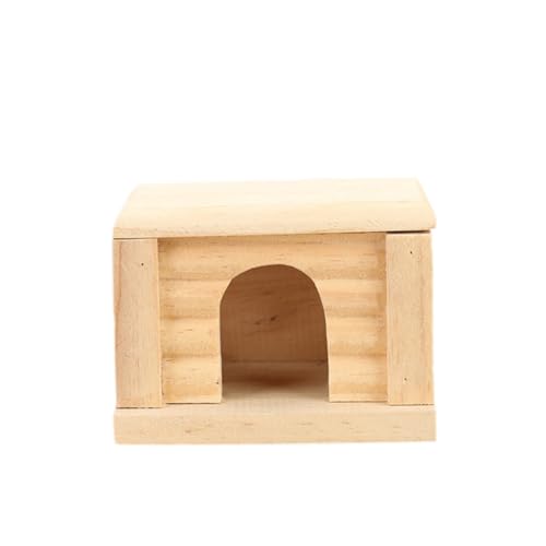 VERDANVERSE Natürliches Hamsterhaus aus Hochwertigem Naturholz mit Abnehmbarem Flachdach Frontaler Tür und Seitfenstern als Praktisches und Komfortable Unterkunft für Zwerghamster und von VERDANVERSE