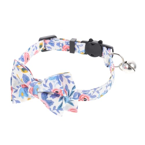 VERDANVERSE Verstellbares Katzenhalsband mit Blau Weißem Blumenmuster und Dekorativer Schleife Breit Einstellbar Sicher und Festliches Haustierzubehör für Kätzchen von VERDANVERSE