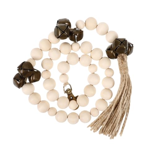 VERDANVERSE für Hunde Welpe Gürtel Hündchen Kette Kabel Hundeglocke Haustiertürklingel Handgemachte Hundetürklingel holzperlen hängende hundetürklingel Türklingel für Haustiere Hemu Beige von VERDANVERSE